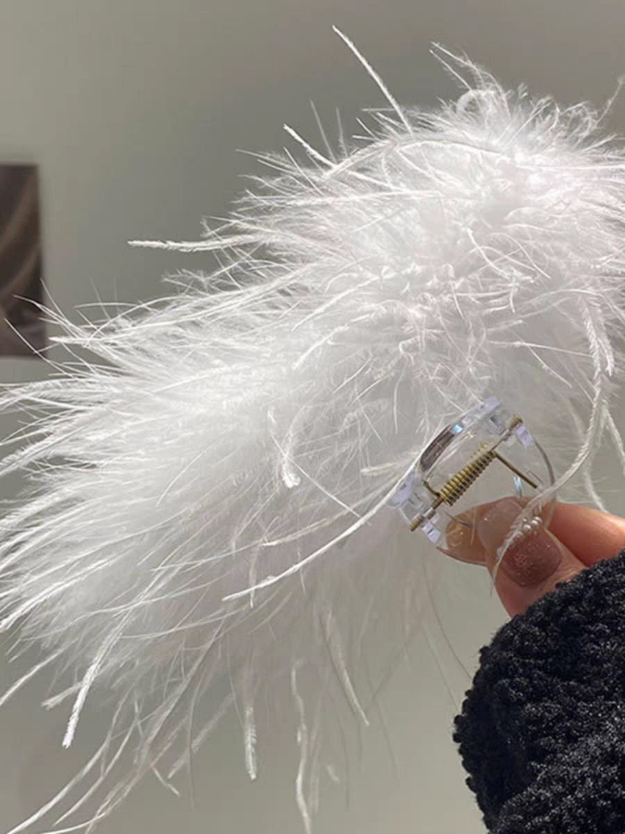 Super fairy clip headwear, shark clip, ins style feather claw clip, high-end ostrich hair clip, back of the head shark clip details Picture
