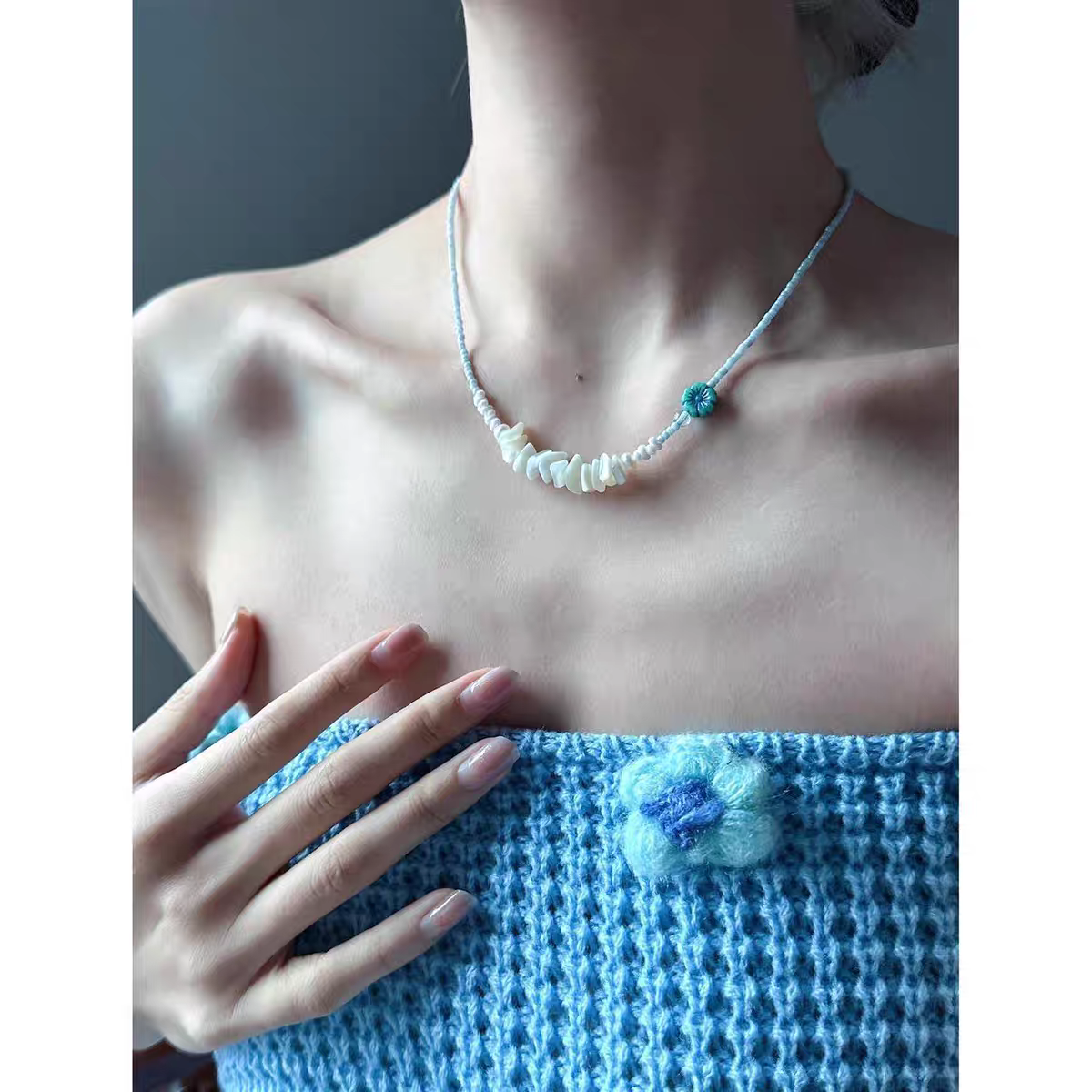 捷克琉璃/重工/贝壳白底实物图