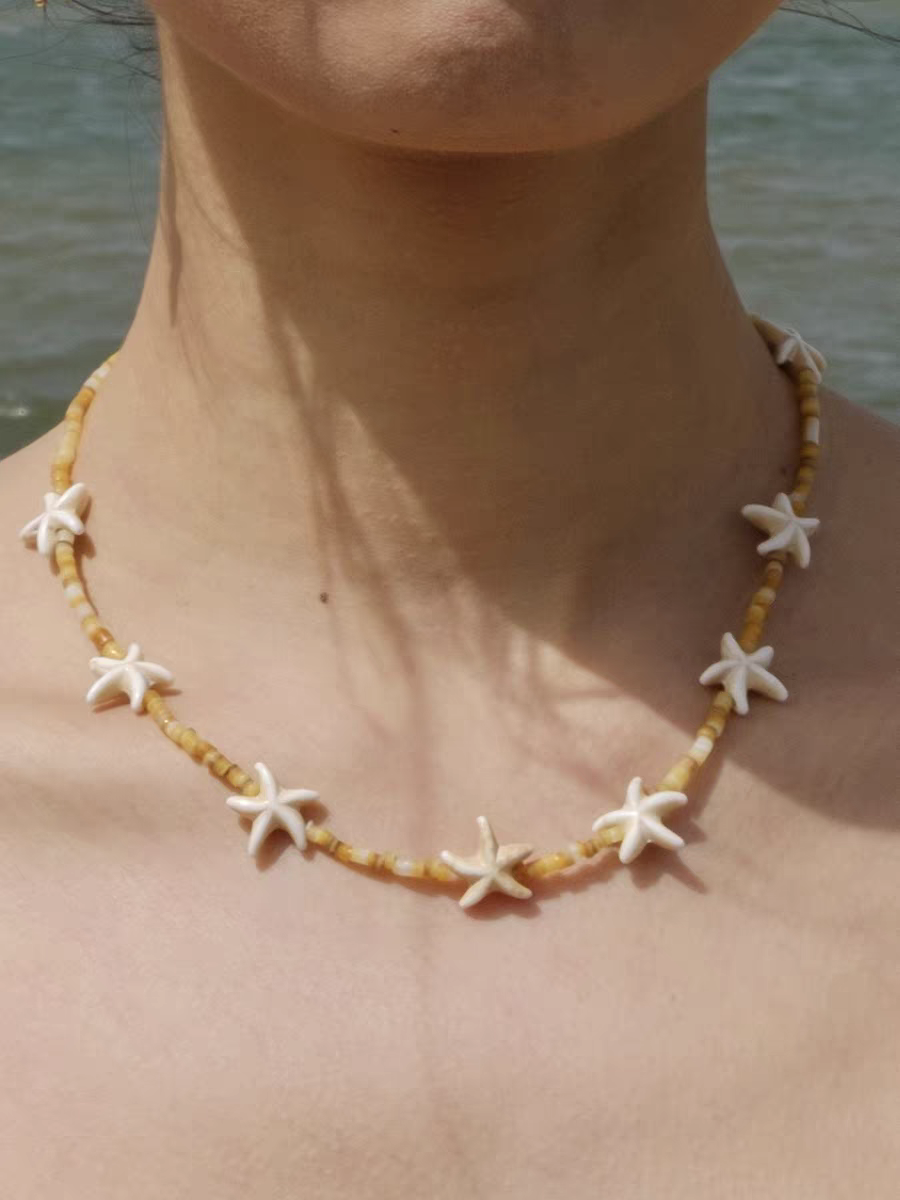 RTEP 跳舞海星手作天然松石五角星造型度假小众锁骨串珠复古项链 夏威夷风情 重工