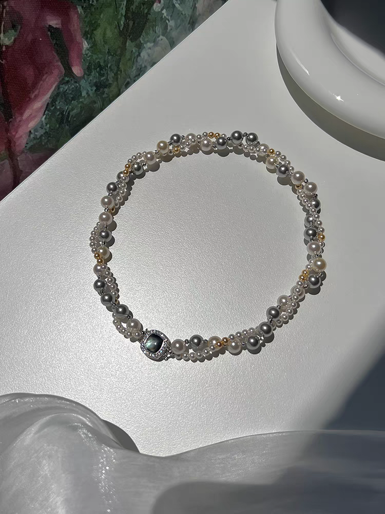  原创轻奢高级混彩高品质珍珠双层项链小众一款两戴毛衣链 高级感重工手作详情图5