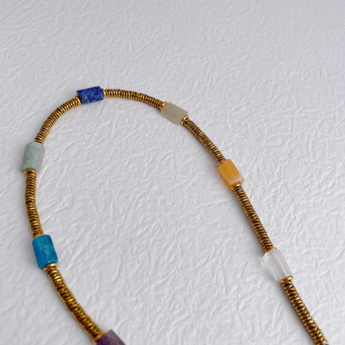 彩色天然石拼接复古质感金圆片高级项链波西米亚详情图5