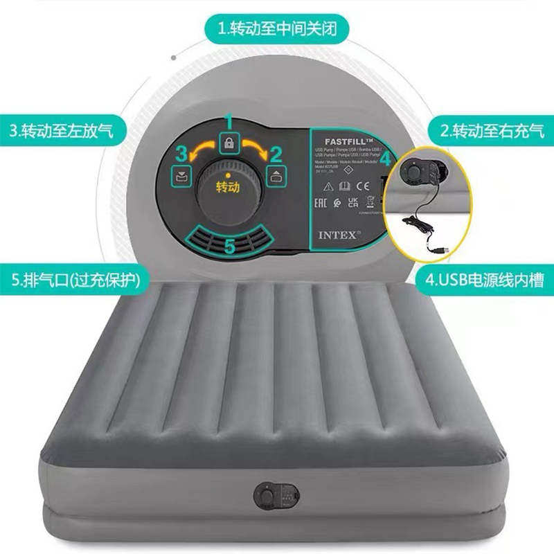 INTEX64112灰色USB内置电泵单人线拉空气床植绒充气床垫批发详情图4