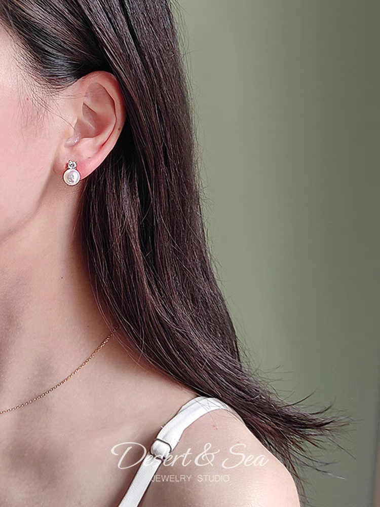 天然淡水珍珠耳钉女百搭经典王妃S925纯银针镜面极光耳饰高级感气质详情图5