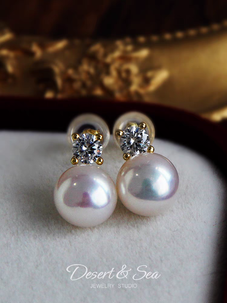 天然淡水珍珠耳钉女百搭经典王妃S925纯银针镜面极光耳饰高级感气质