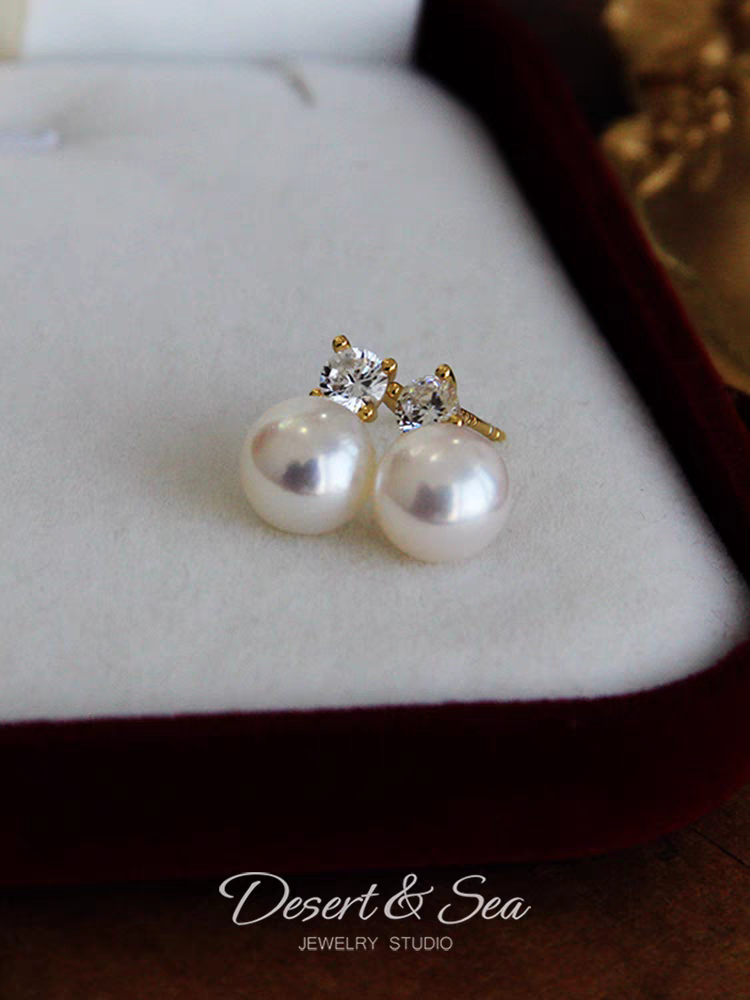 天然淡水珍珠耳钉女百搭经典王妃S925纯银针镜面极光耳饰高级感气质详情图3