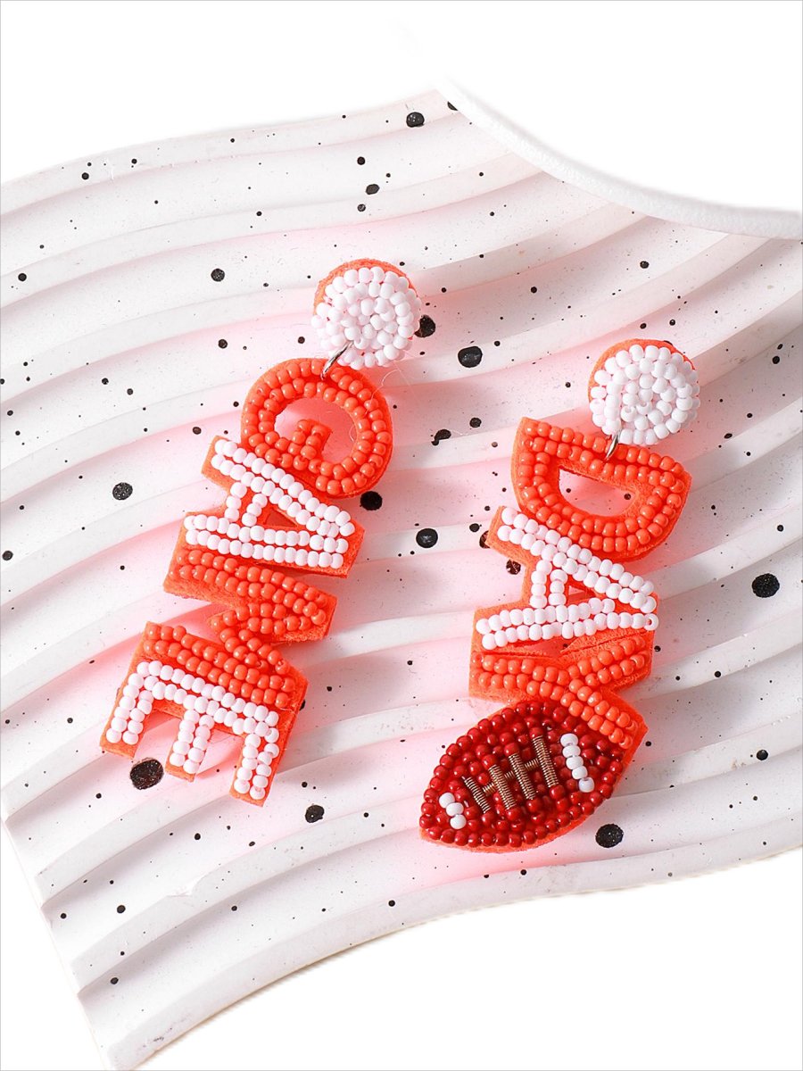 Europe And The United States Cross-Border Sports Fashion Commuter Cloth Pure Handmade Rice Beads English Letters Autumn Winter Women's Earrings Item Picture