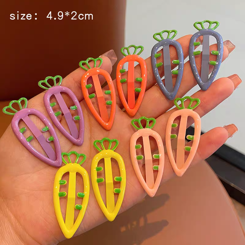 儿童糖果色胡萝卜镂空碎发BB夹女孩刘海一字边夹少女后脑可爱发饰