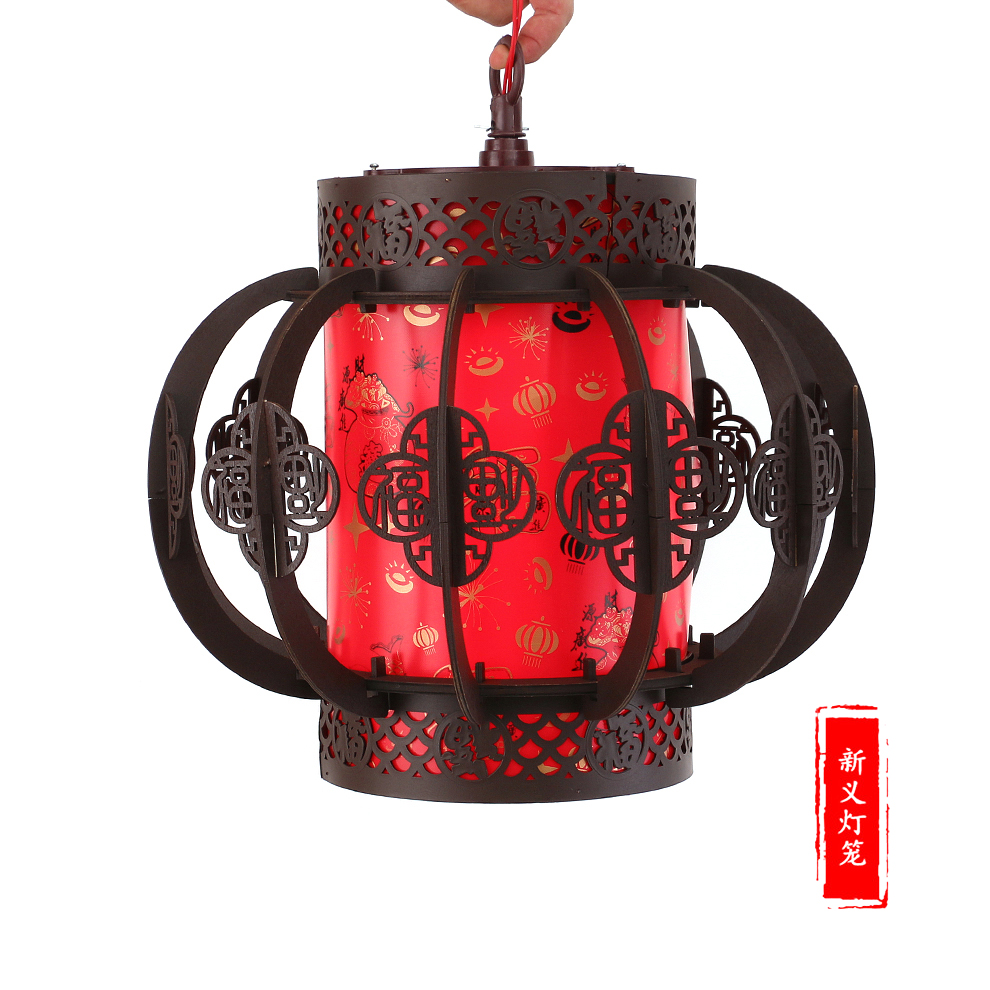实木旋转灯笼客厅阳台茶楼装饰仿古典木艺灯笼中式吊灯木制宫灯