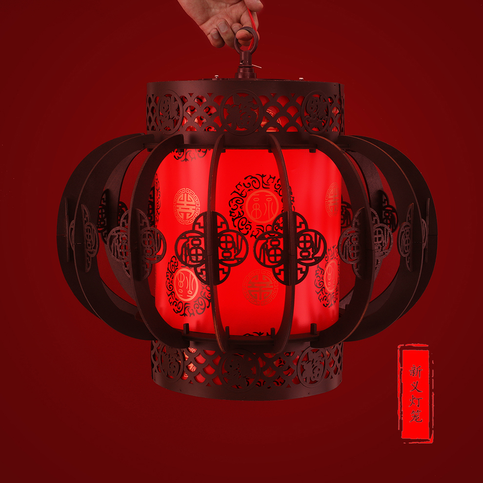 中式新年 喜庆带电旋转实木灯笼春节宫灯阳台装饰南瓜灯高档吊灯