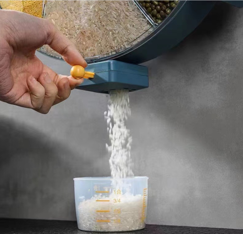 Rotating grain and miscellaneous grain tank Kitchen wall mounted storage tray Large capacity storage tank rice bucket insect and moisture proof Item Picture