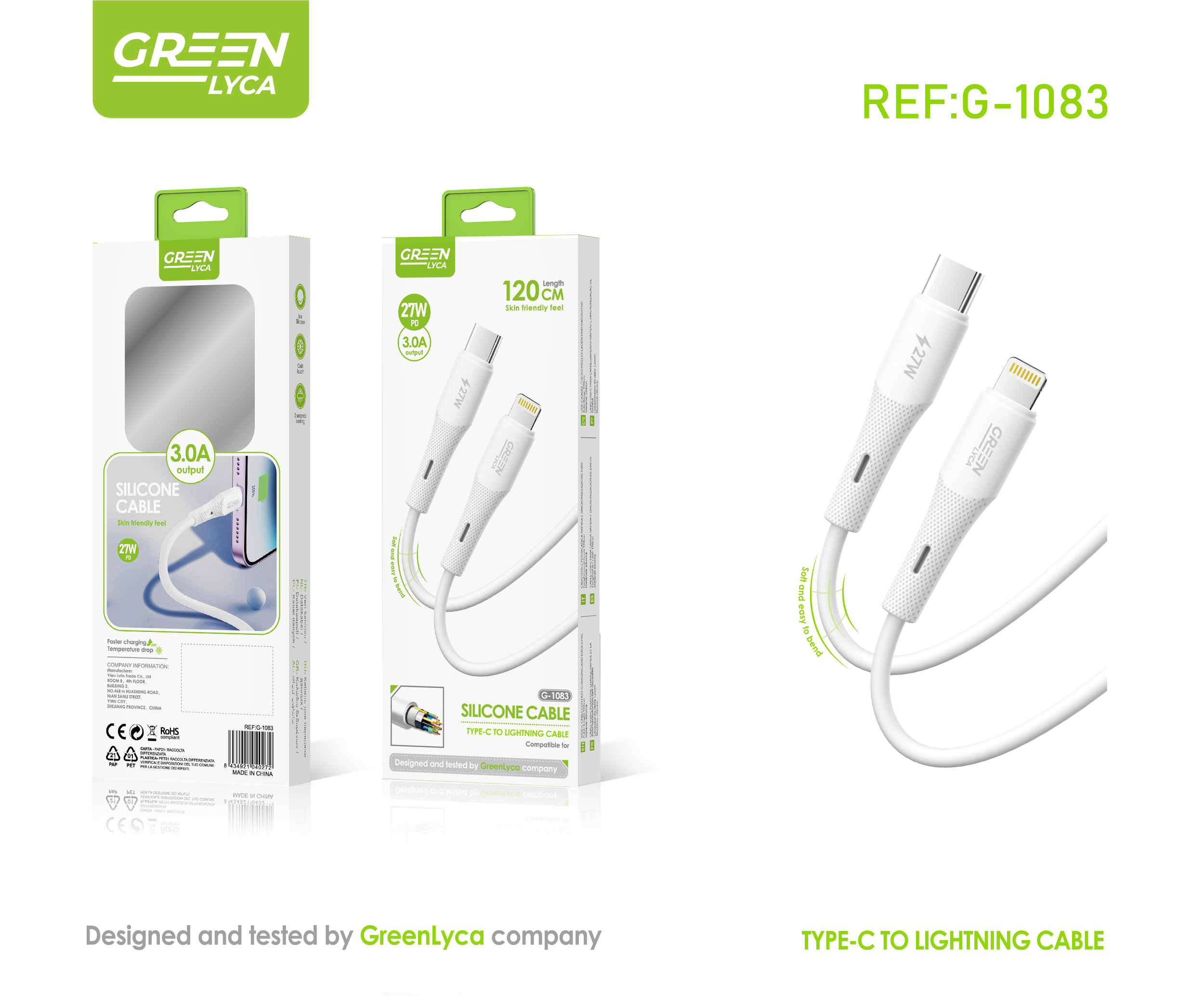 الخط الأخضر Type-C Lighting 1.2M من السيليكون
