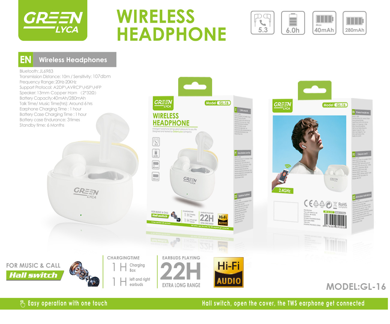 Наушники green линн GL-16 bluetooth
