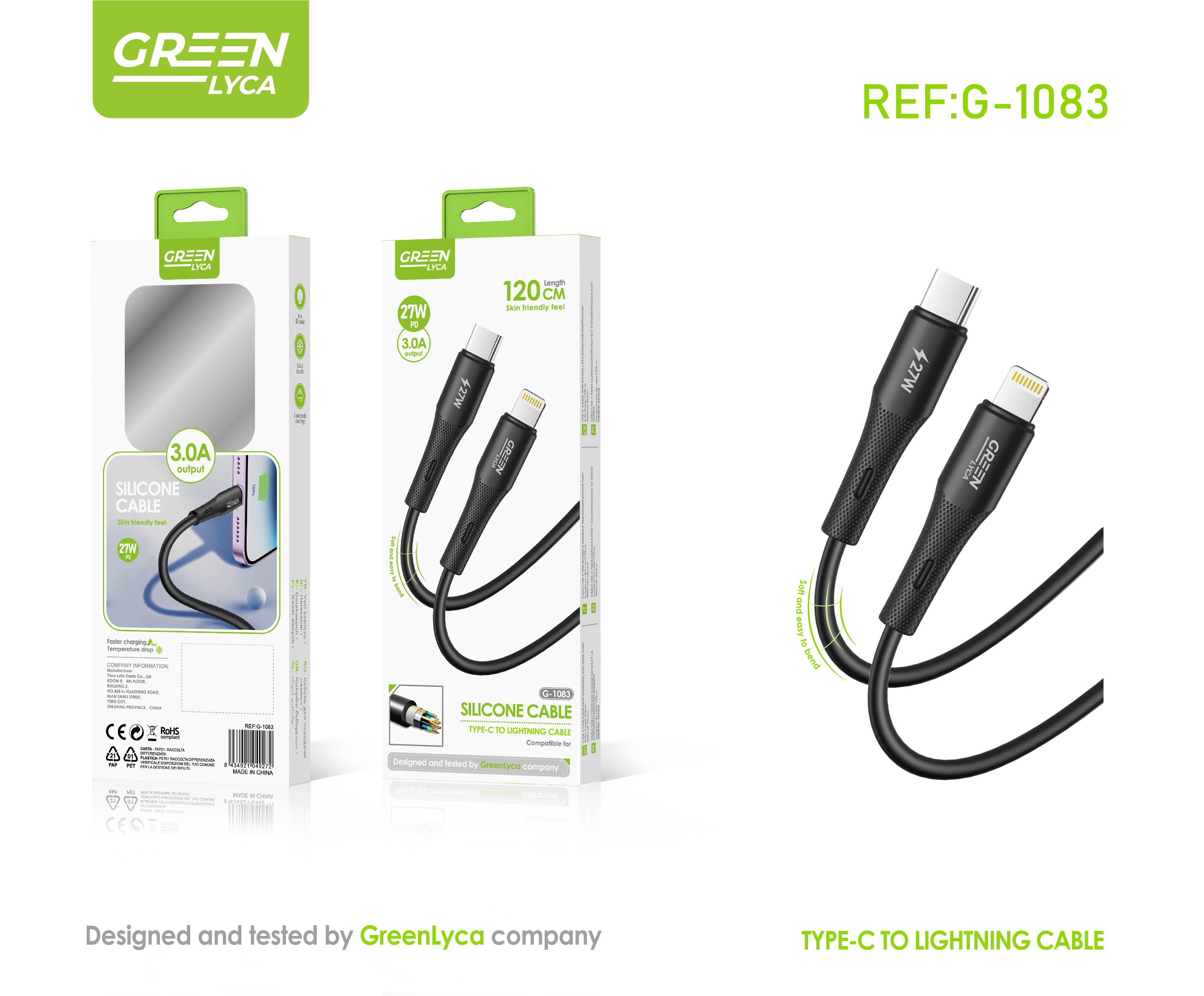 Línea de datos de silicona greenline TYPE-C TO LIGHTNING 1.2M details Picture