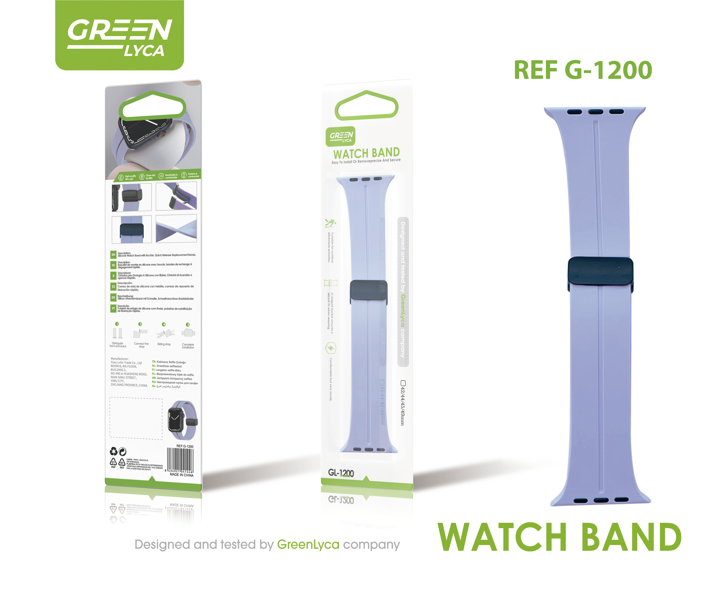 Green Lin flat-head folding watch strap