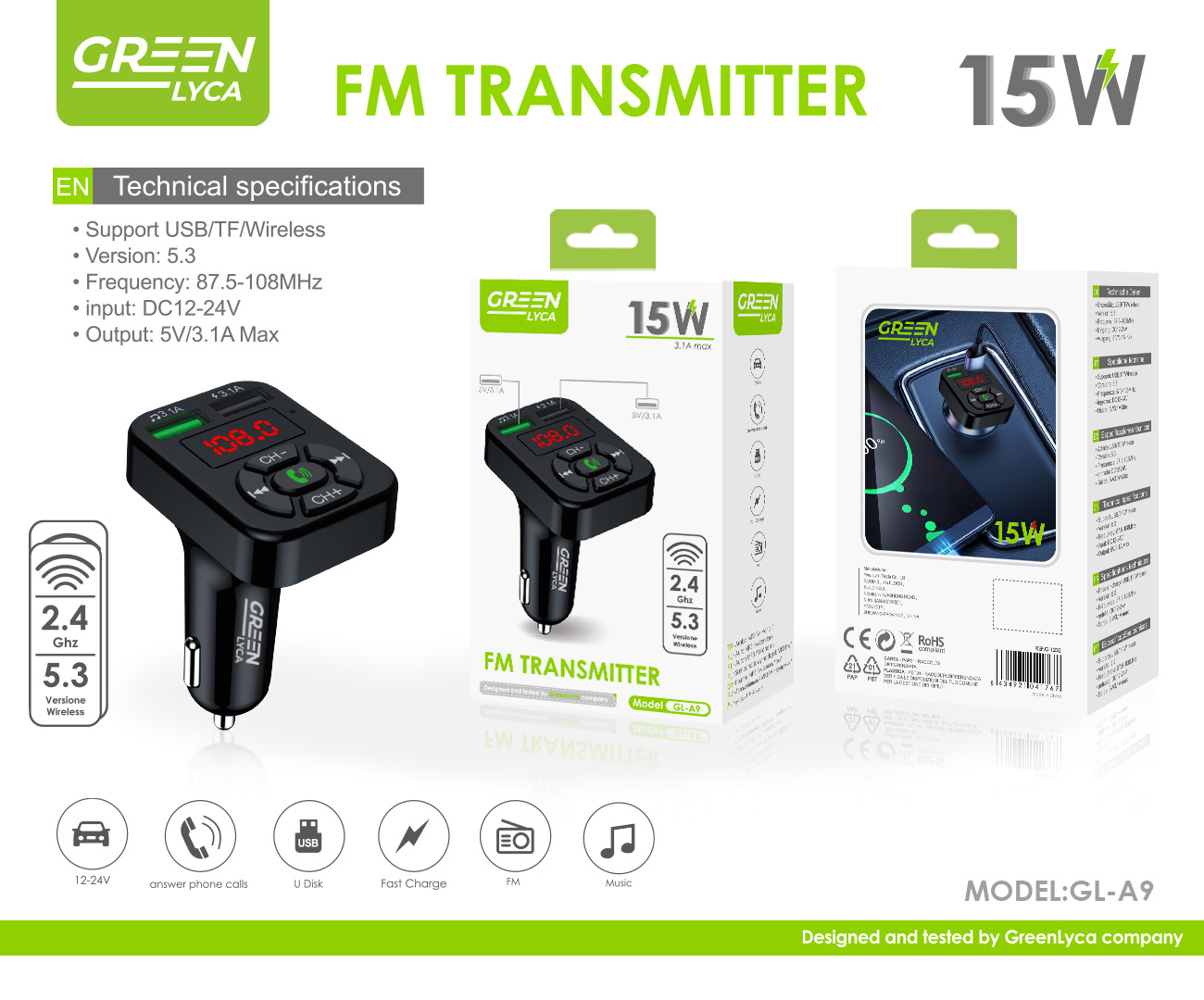 Green Forest A9 Multi-functional Car Charger
