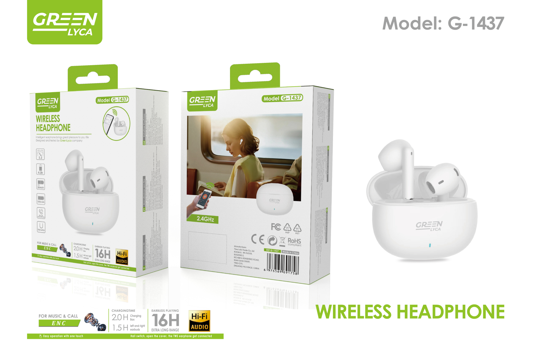 Беспроводные наушники green lynn TWS74