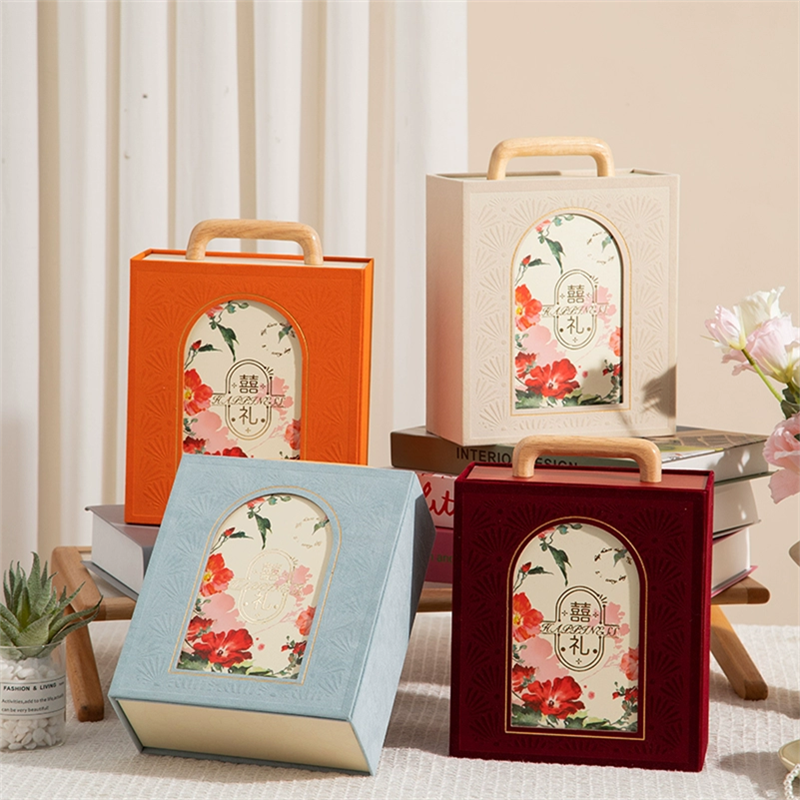 郁金香丝绒烫金礼盒纸盒喜糖盒伴手礼空盒高级手柄手提盒子包装盒