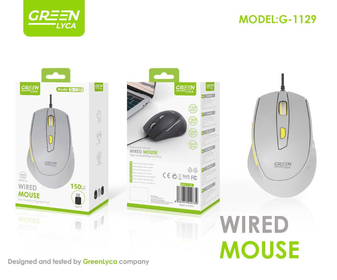 Green Lin G-529-EType-C interface wired mouse
