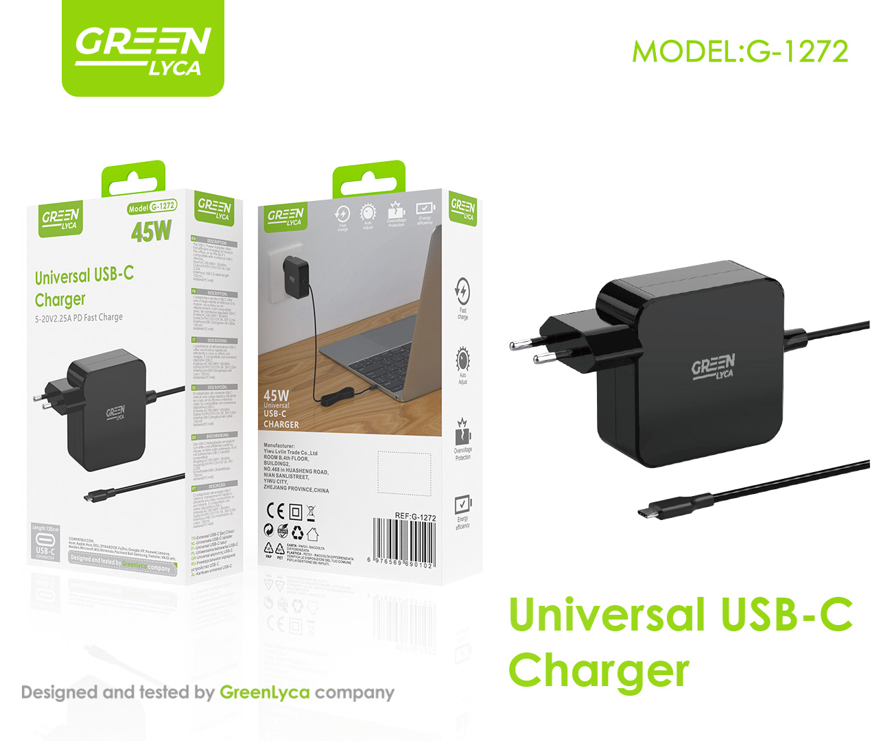 绿琳45W墙插式USB-C PD电源适配器