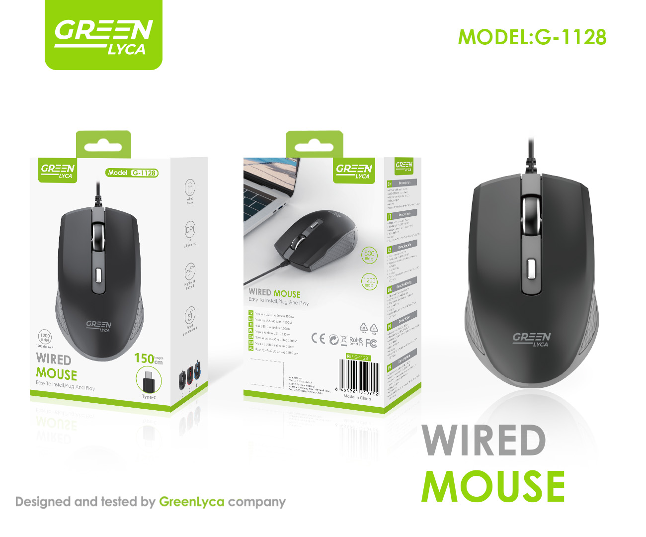 绿琳G-219-EType-C 接口有线鼠标