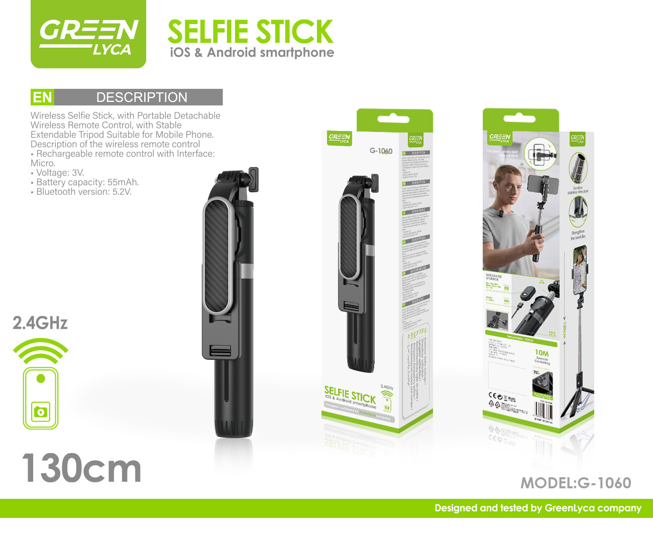 Greenline GL-P93C soporte de foto selfie stick