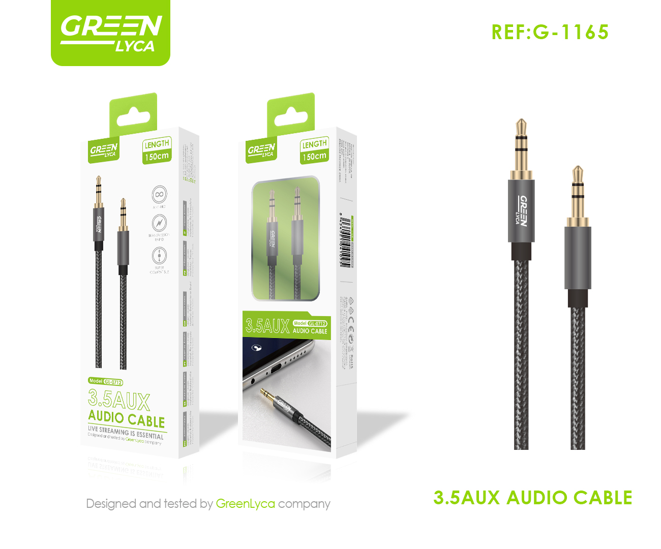 绿琳 M2-0712圆布金属音频线1.5M 双声图