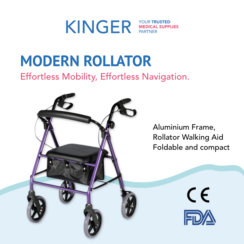 KINGER Rollator Walker with Seat, Aluminium Rolling Walker with 8-inch Wheels , Medical Walker, Magenta thumbnail