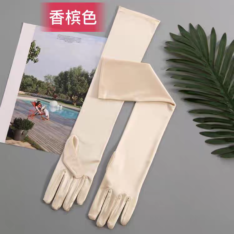 Summer Color Cloth Women's Gloves Riding Driving Sun Protection Uv Work Extended Etiquette Black White 55Cm Specification drawing