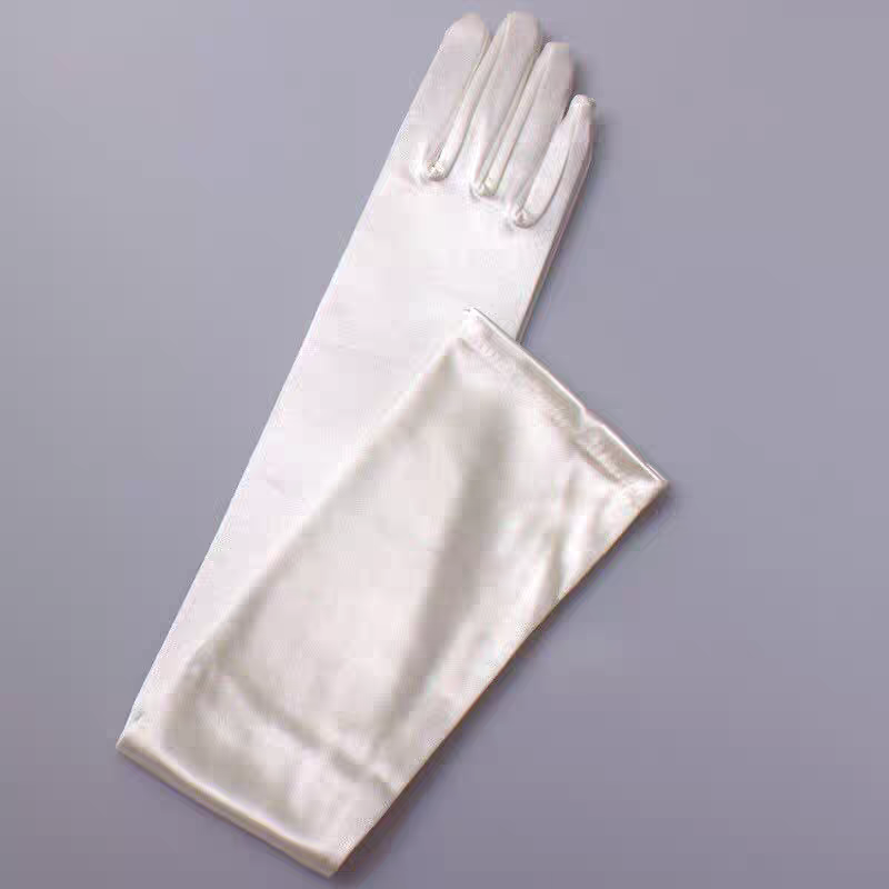 Summer Color Cloth Women's Gloves Riding Driving Sun Protection Uv Work Extended Etiquette Black White 55Cm details Picture