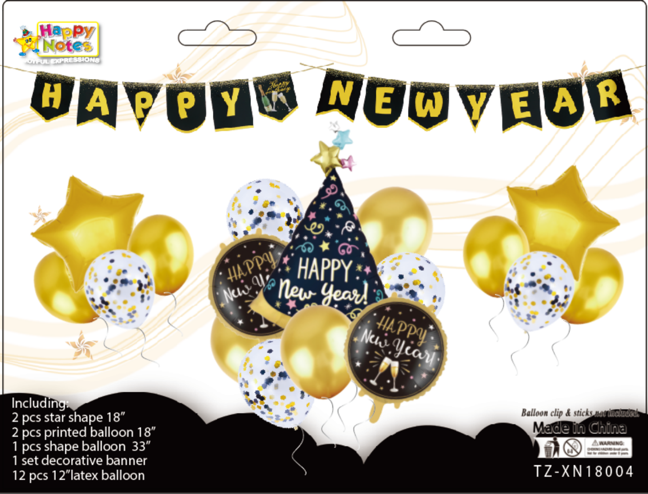 拉旗气球铝膜球多组合新年快乐铝膜帽子派对套装图