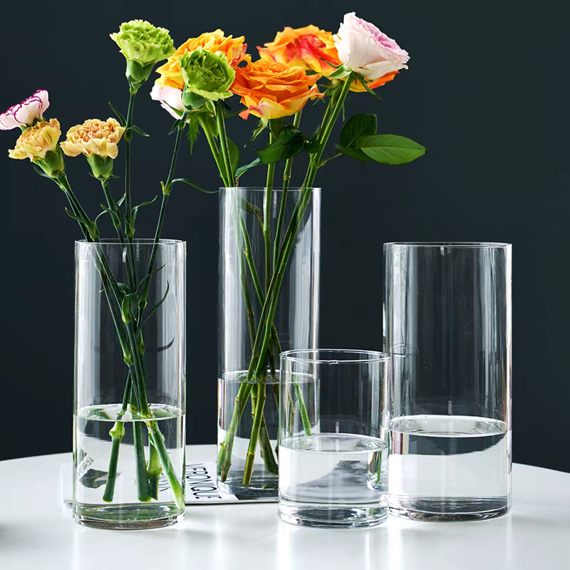 透明加厚直筒玻璃花瓶水培植物雪柳水养龙柳马醉木富贵竹直筒花瓶图