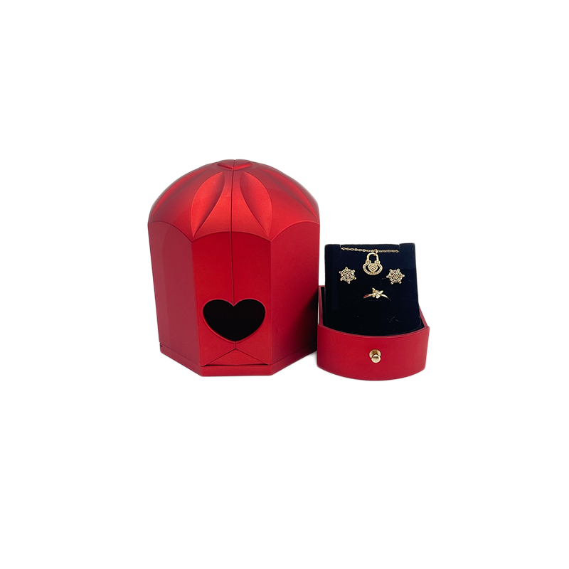 奇韵首饰包装双开天使翅膀永生花求婚戒指玫瑰花盒抽屉高档红色首饰盒详情13