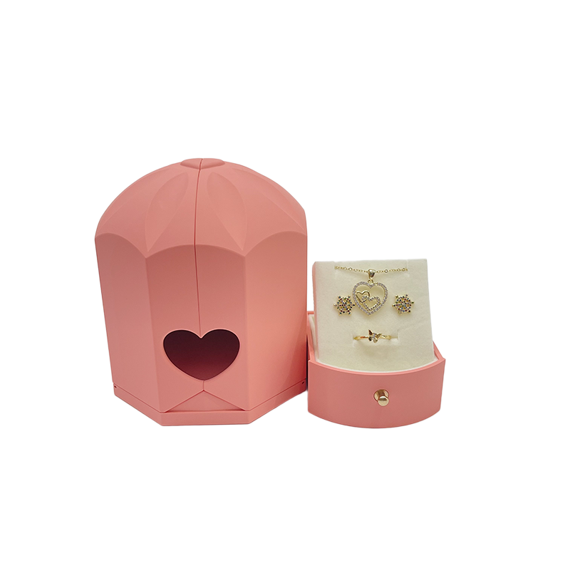 奇韵首饰包装双开天使翅膀永生花求婚戒指玫瑰花盒抽屉高档红色首饰盒详情14