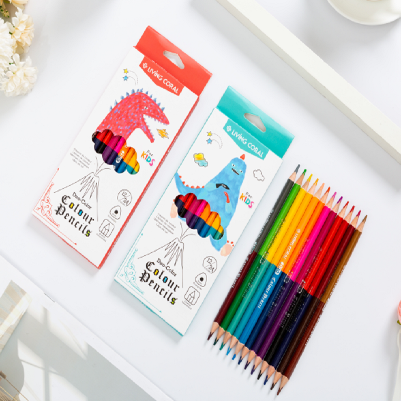 YL029-LC1920-24 Export spot 12 color 24 color triangle rod advanced core cartoon color pencil box to receive orders