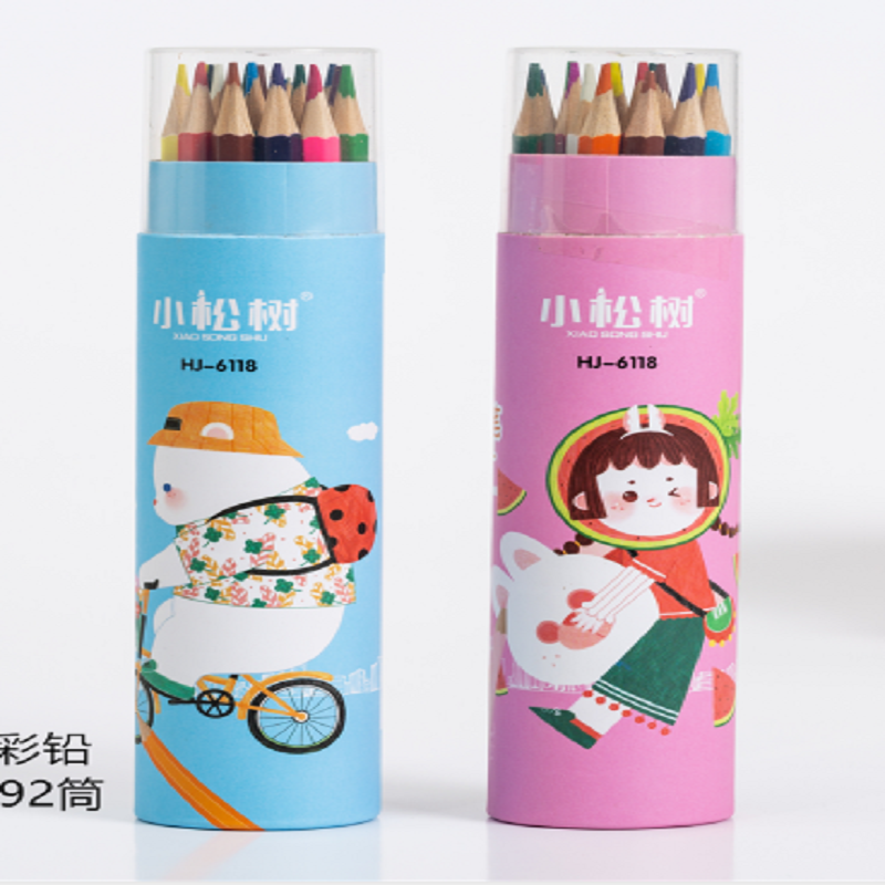 YL029-HJ-6118无铅毒环保油性彩色铅笔 48色学生绘画文具儿童木制原木筒装铅笔