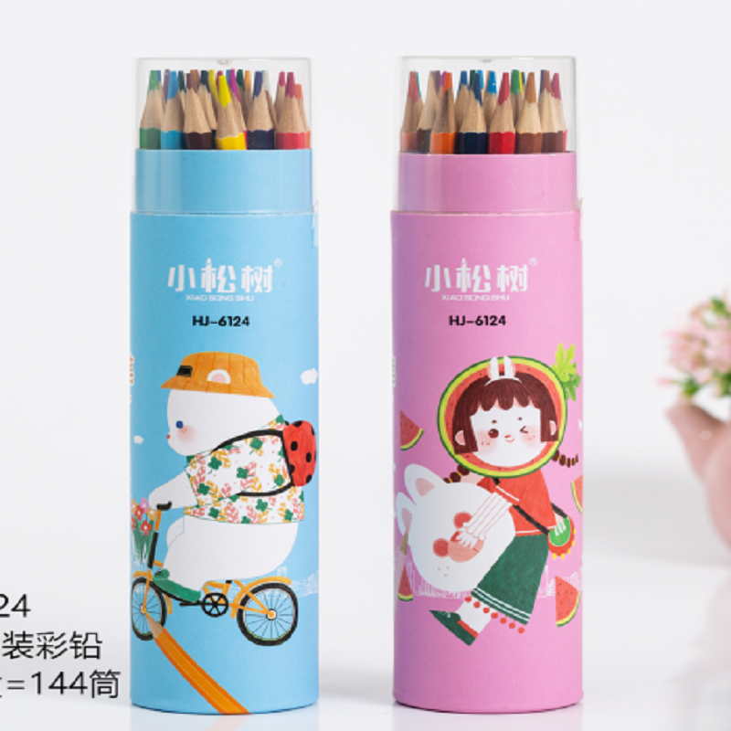 YL029-HJ-6124学生绘画文具儿童木制原木筒装铅笔