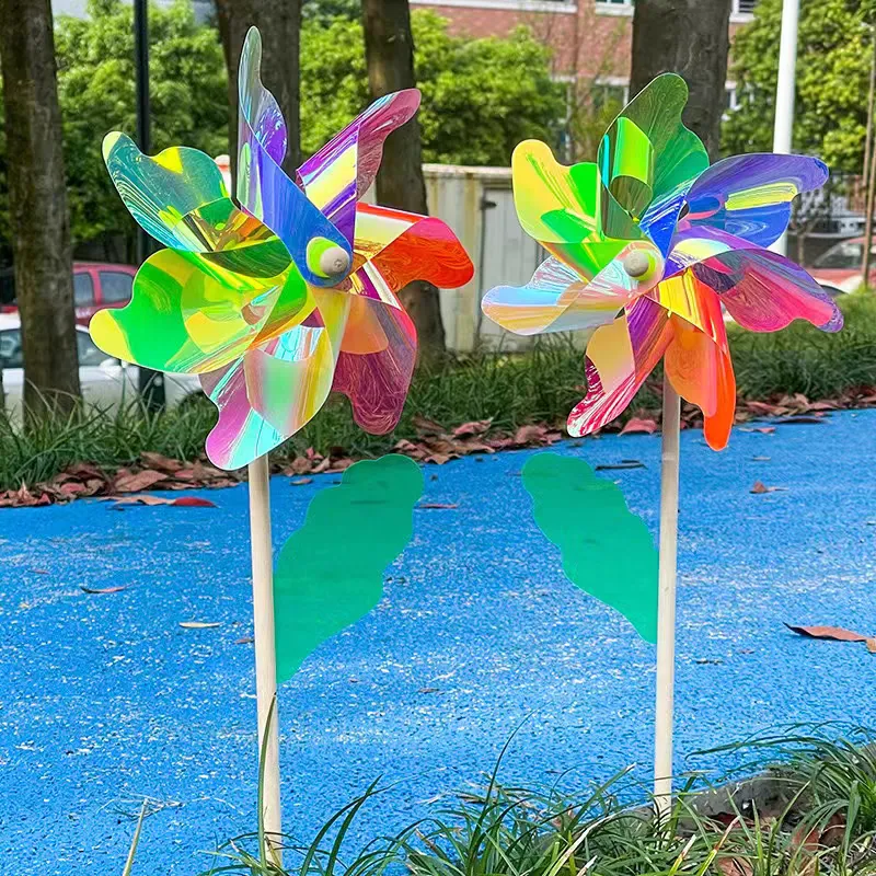 New large-sized laser-shaped colorful wooden pole windmill children's toys, outdoor spring outing props, scenic spots and parks are set up for sale detail image 6
