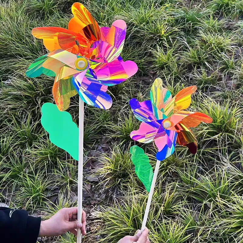 New large-sized laser-shaped colorful wooden pole windmill children's toys, outdoor spring outing props, scenic spots and parks are set up for sale detail image 5