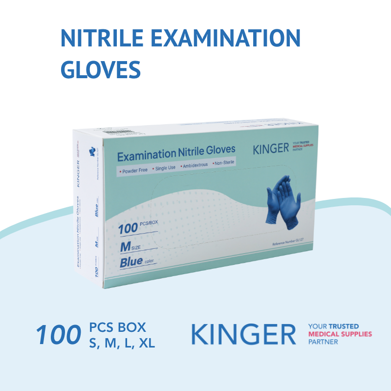 KINGER Powder-Free Nitrile Exam Gloves, Blue, Box of 100 thumbnail
