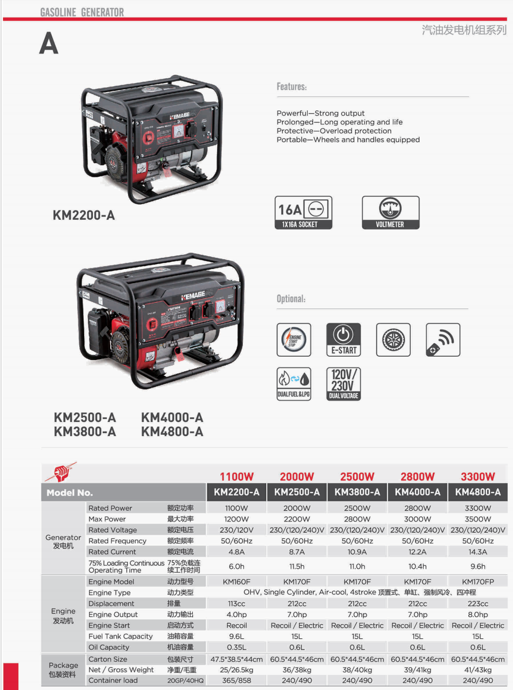 KEMAGE 科马 A款开架传统发电机 KM2500A 2 KW