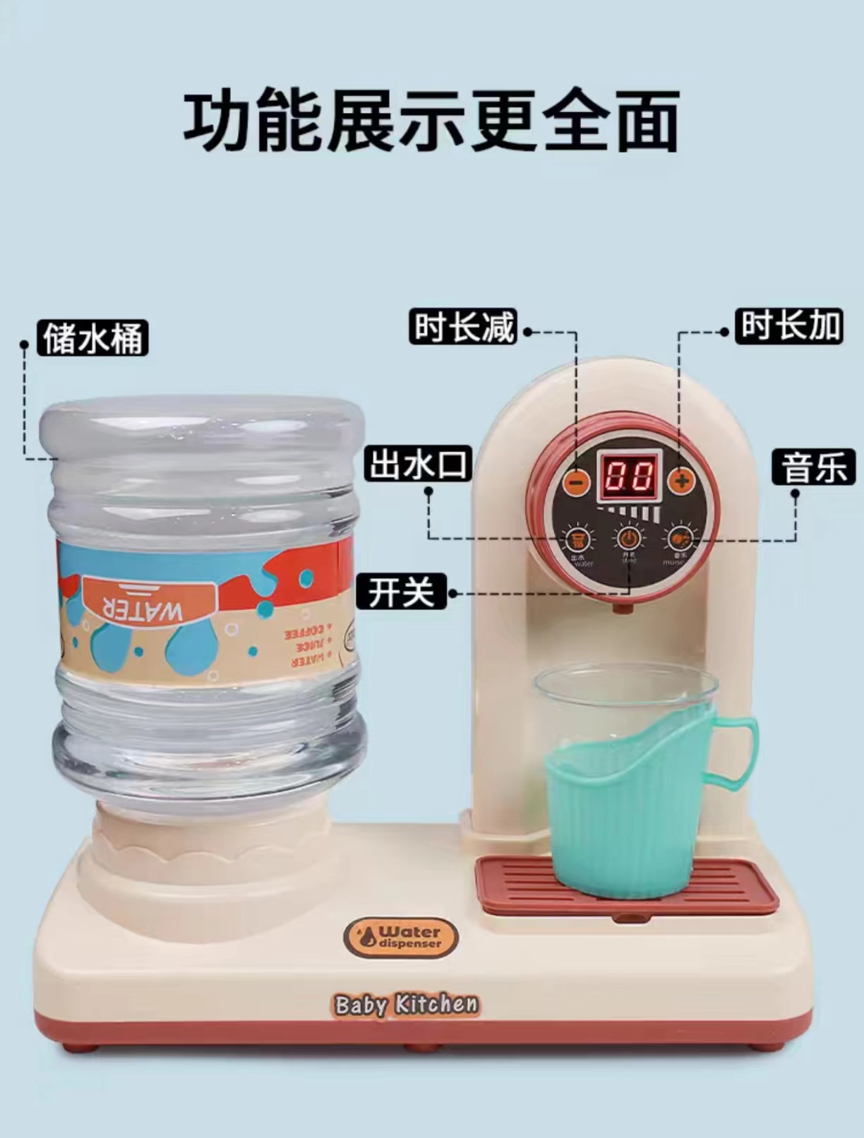 迷你儿童可喝水食品级家用仿真智能饮水机玩具灯光音乐出水台式宝宝过家家玩具详情图4