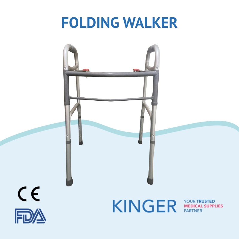 2-Button Folding Walker, Lightweight Walkers for Seniors and Adults, Medical Walker, Bariatric Walker (Up to 350 Pounds), Standard, Silver thumbnail