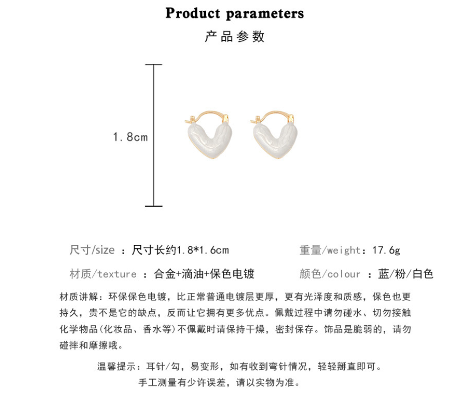 S925银针轻奢小众高级设计感滴釉爱心耳扣耳环百搭气质小清新耳钉详情1