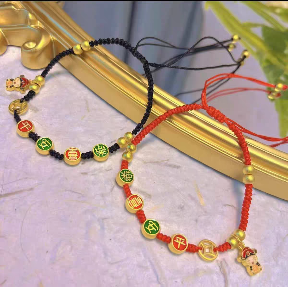 Gold Burnt Blue Peace And Joy Ancient Method Lucky Beads God Of Wealth Coins Delicate Everything 2024 New Anklet Women Specification drawing