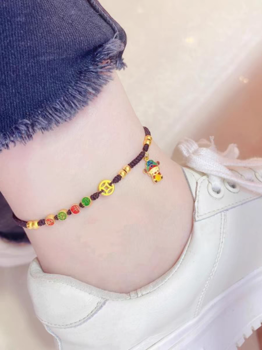Gold Burnt Blue Peace And Joy Ancient Method Lucky Beads God Of Wealth Coins Delicate Everything 2024 New Anklet Women Item Picture