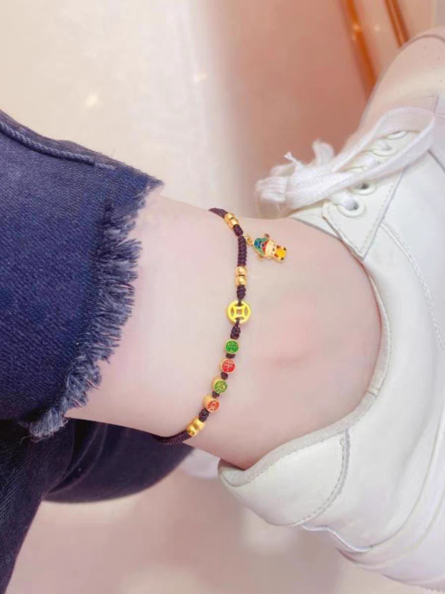 Gold Burnt Blue Peace And Joy Ancient Method Lucky Beads God Of Wealth Coins Delicate Everything 2024 New Anklet Women Application Scenario
