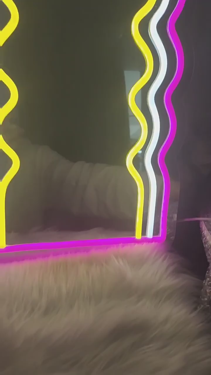 Creative Led Wave Mirror Light Logo, Neon Interior Decoration With Dimming Background, Lemon Yellow, Pink undefined