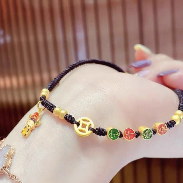 Gold Burnt Blue Peace And Joy Ancient Method Lucky Beads God Of Wealth Coins Delicate Everything 2024 New Anklet Women undefined