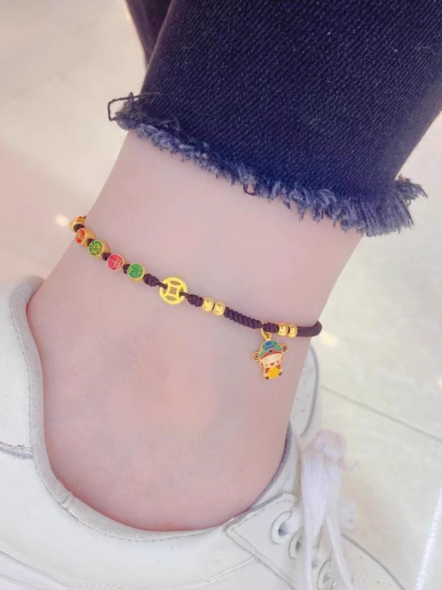 Gold Burnt Blue Peace And Joy Ancient Method Lucky Beads God Of Wealth Coins Delicate Everything 2024 New Anklet Women Item Picture