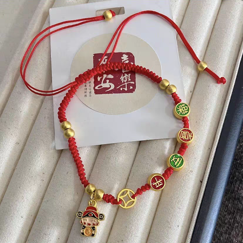 Gold Burnt Blue Peace And Joy Ancient Method Lucky Beads God Of Wealth Coins Delicate Everything 2024 New Anklet Women details Picture